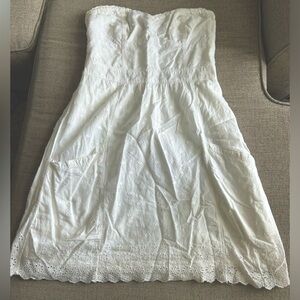 American Eagle Strapless Sundress White Polka Dot Lace